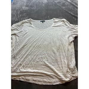 Lauren Ralph Lauren Top Womens Size 3X Tan White Striped‎ Short Sleeve Pull Over